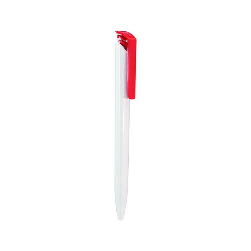 Red Color Retractable Ballpoint Pen With The Barrel, Clip & Push Button